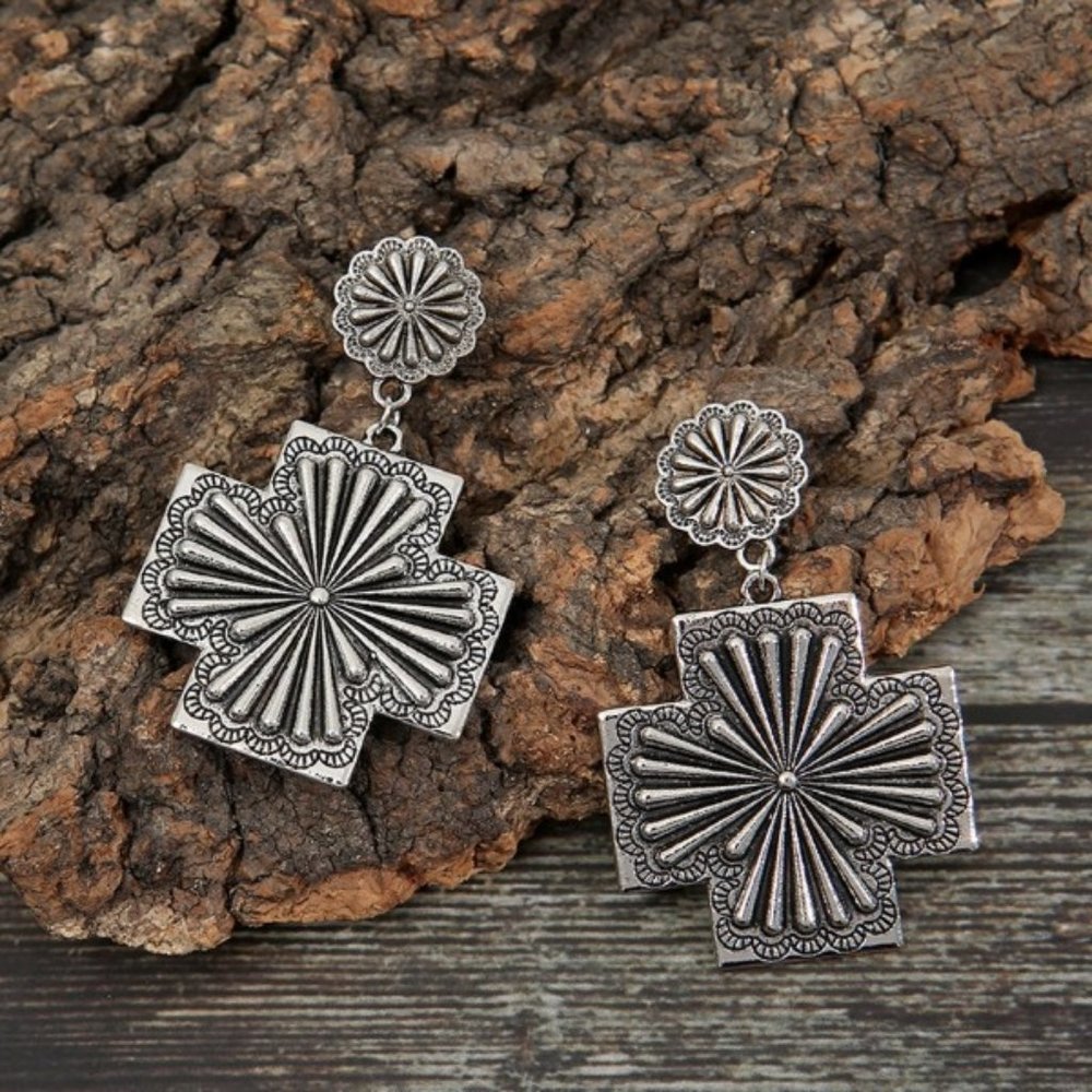 COPY - SILVER SOUTHWEST CROSS EARRINGS